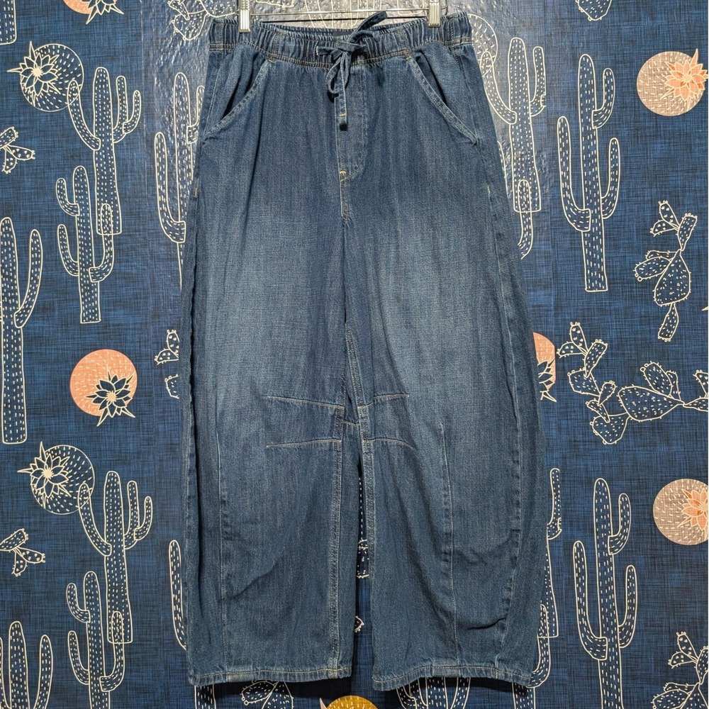 Gap Mid Rise Horseshoe Blue Denim Pull On Drawstring Jeans Small - Picture 3 of 8